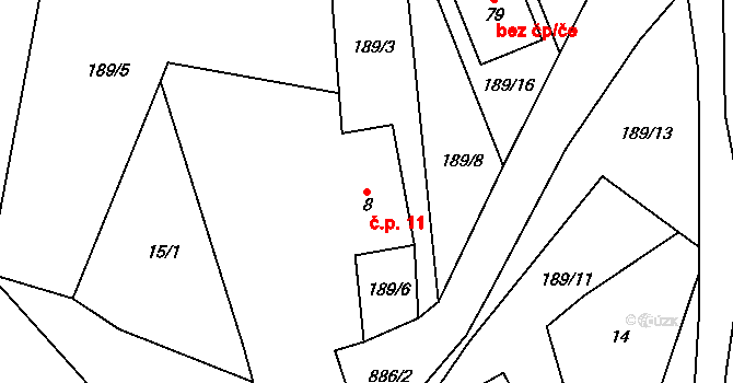Blehov 11, Zhoř na parcele st. 8 v KÚ Blehov, Katastrální mapa