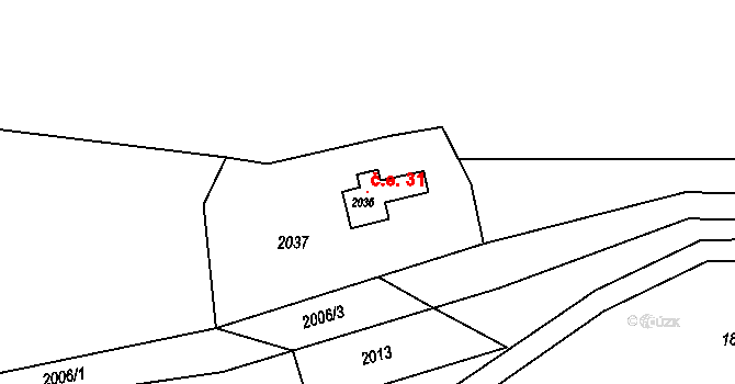 Zádveřice 31, Zádveřice-Raková na parcele st. 2036 v KÚ Zádveřice, Katastrální mapa