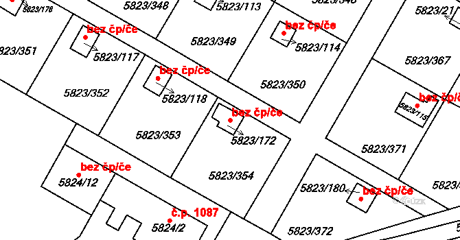 Most 43703089 na parcele st. 5823/172 v KÚ Most II, Katastrální mapa