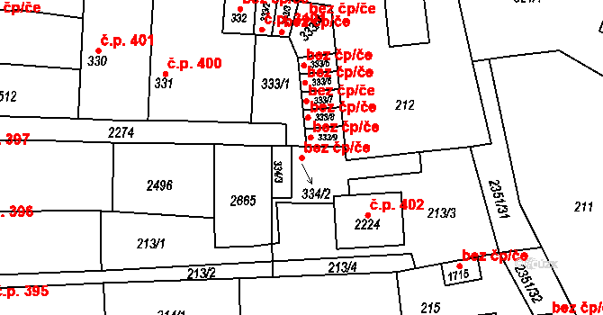 Uničov 47383089 na parcele st. 334/2 v KÚ Uničov, Katastrální mapa