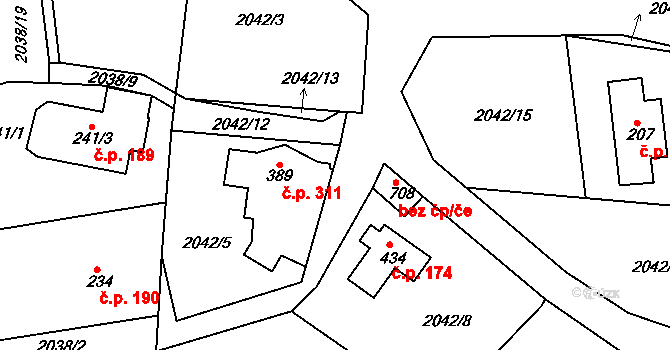 Hudlice 48054089 na parcele st. 708 v KÚ Hudlice, Katastrální mapa