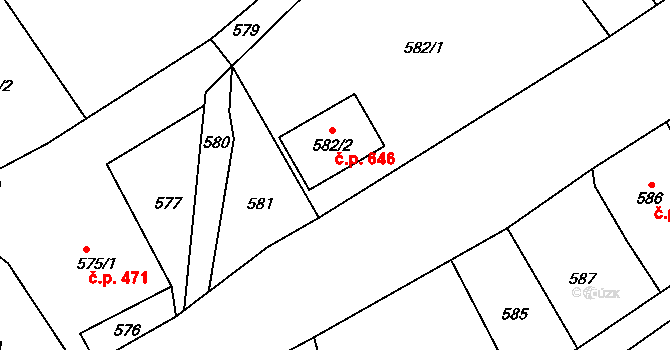 Moravský Beroun 646 na parcele st. 582/2 v KÚ Moravský Beroun, Katastrální mapa