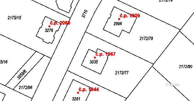Lysá nad Labem 1967 na parcele st. 3035 v KÚ Lysá nad Labem, Katastrální mapa