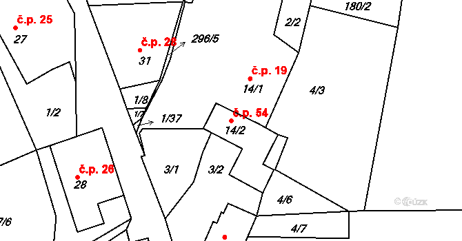 Skoranov 54, Třemošnice na parcele st. 14/2 v KÚ Skoranov, Katastrální mapa