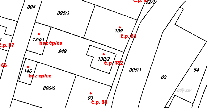 Polichno 132, Luhačovice na parcele st. 138/2 v KÚ Polichno, Katastrální mapa