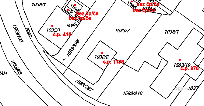Liberec VI-Rochlice 1136, Liberec na parcele st. 1038/8 v KÚ Rochlice u Liberce, Katastrální mapa