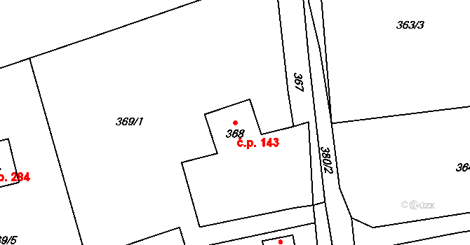 Horní Žukov 143, Český Těšín na parcele st. 368 v KÚ Horní Žukov, Katastrální mapa