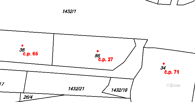 Hradecko 27, Kralovice na parcele st. 86 v KÚ Hradecko, Katastrální mapa