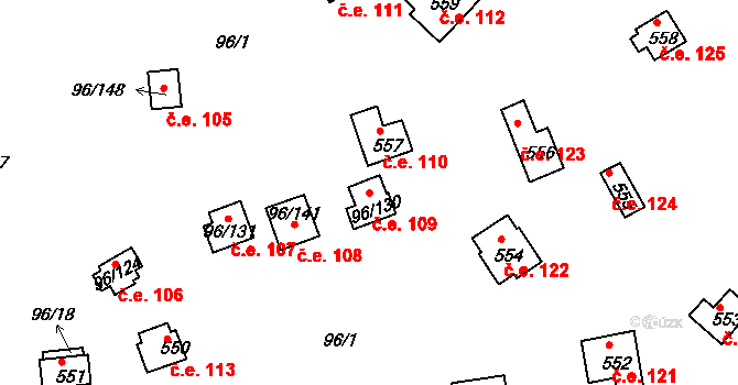 Masečín 109, Štěchovice na parcele st. 96/130 v KÚ Masečín, Katastrální mapa