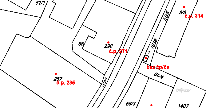 Kdyně 271 na parcele st. 290 v KÚ Kdyně, Katastrální mapa