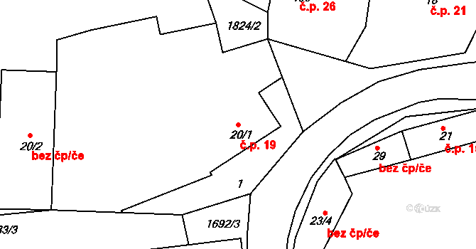 Mezholezy 19 na parcele st. 20/1 v KÚ Mezholezy u Horšovského Týna, Katastrální mapa