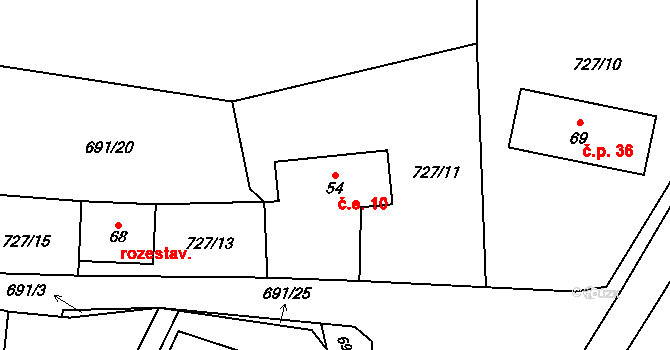 Zdebořice 10, Plánice na parcele st. 54 v KÚ Zdebořice, Katastrální mapa
