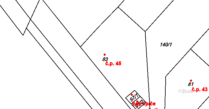 Heřmanice 45 na parcele st. 83 v KÚ Heřmanice nad Labem, Katastrální mapa