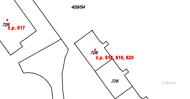 Studánka 818,819,820, Pardubice na parcele st. 729 v KÚ Studánka, Katastrální mapa