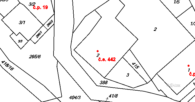 Korbelova Lhota 442, Velké Opatovice na parcele st. 2 v KÚ Korbelova Lhota, Katastrální mapa