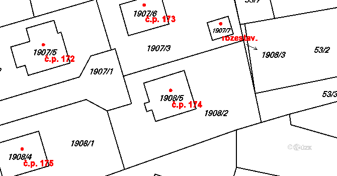 Plzeňské Předměstí 174, Horšovský Týn na parcele st. 1908/5 v KÚ Horšovský Týn, Katastrální mapa