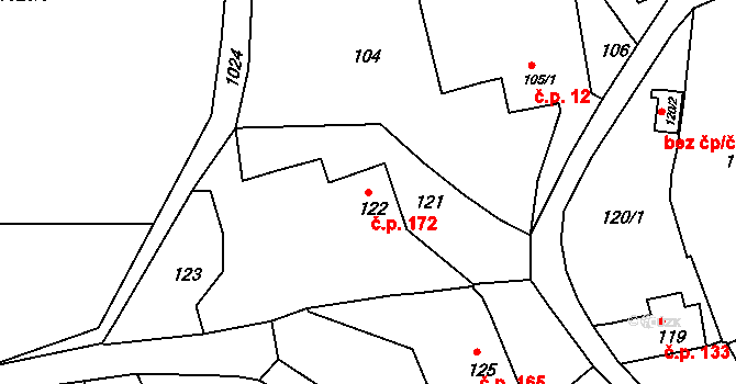 Olomučany 172 na parcele st. 122 v KÚ Olomučany, Katastrální mapa