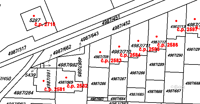 Louny 2583 na parcele st. 4987/709 v KÚ Louny, Katastrální mapa