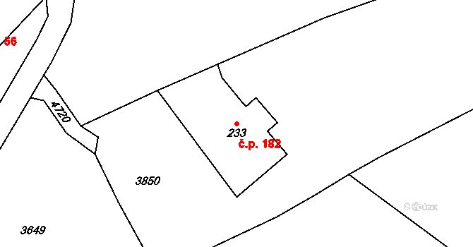 Pěčín 182 na parcele st. 233 v KÚ Pěčín u Rychnova nad Kněžnou, Katastrální mapa