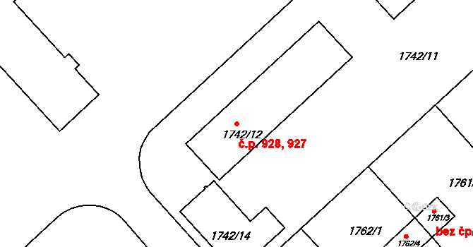Týniště nad Orlicí 927,928 na parcele st. 1742/12 v KÚ Týniště nad Orlicí, Katastrální mapa