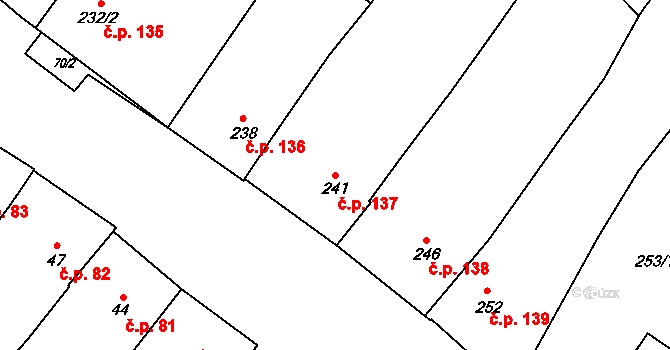 Perná 137 na parcele st. 241 v KÚ Perná, Katastrální mapa