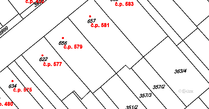 Rakvice 581 na parcele st. 657 v KÚ Rakvice, Katastrální mapa