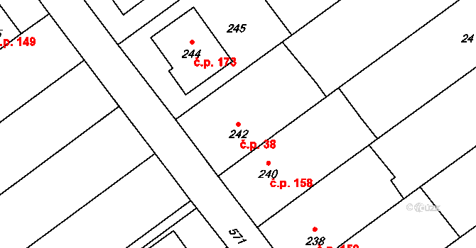 Čehovice 38 na parcele st. 242 v KÚ Čehovice, Katastrální mapa