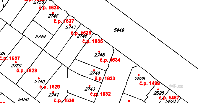 Znojmo 1634 na parcele st. 2745 v KÚ Znojmo-město, Katastrální mapa