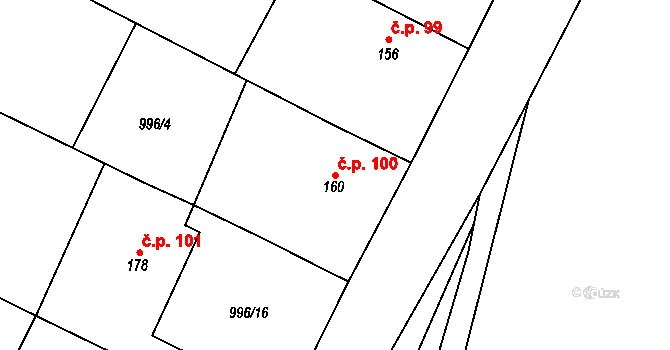 Malhotice 100 na parcele st. 160 v KÚ Malhotice, Katastrální mapa