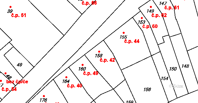 Přerov IV-Kozlovice 42, Přerov na parcele st. 158 v KÚ Kozlovice u Přerova, Katastrální mapa