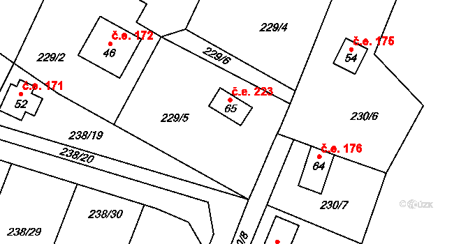 Hetlín 223, Černíny na parcele st. 65 v KÚ Hetlín, Katastrální mapa