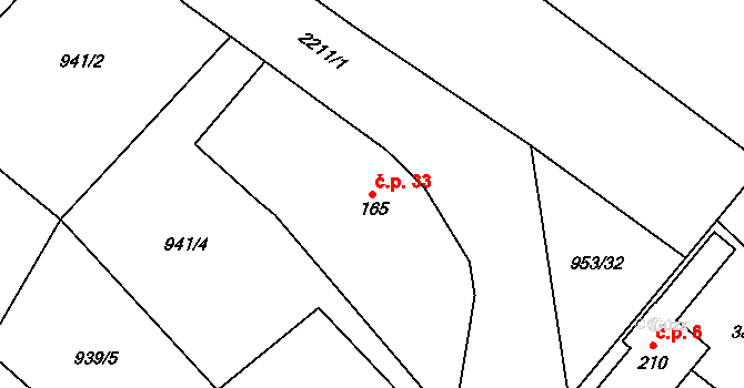 Onšovec 33, Horka II na parcele st. 165/1 v KÚ Horka nad Sázavou, Katastrální mapa