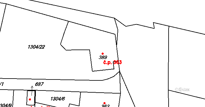 Hazlov 363 na parcele st. 389 v KÚ Hazlov, Katastrální mapa