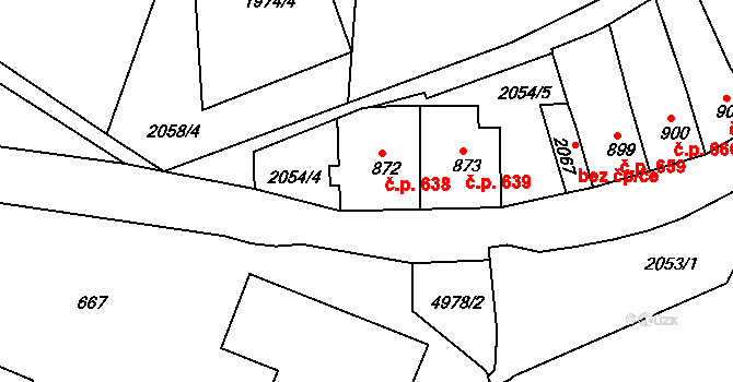 Jáchymov 638 na parcele st. 872 v KÚ Jáchymov, Katastrální mapa
