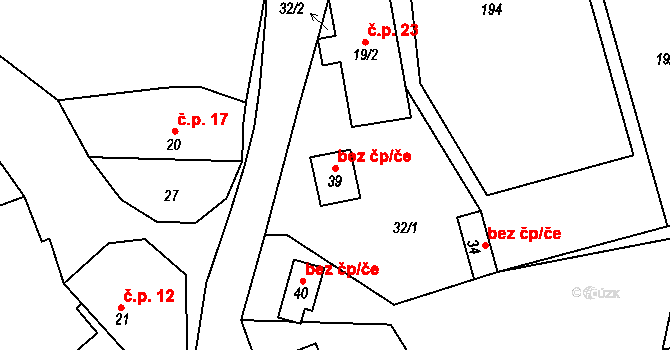 Měňany 121291090 na parcele st. 39 v KÚ Tobolka, Katastrální mapa