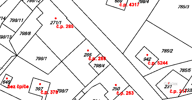 Kokonín 269, Jablonec nad Nisou na parcele st. 285 v KÚ Kokonín, Katastrální mapa