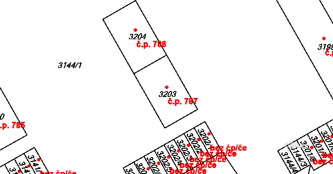 Lyžbice 787, Třinec na parcele st. 3203 v KÚ Lyžbice, Katastrální mapa