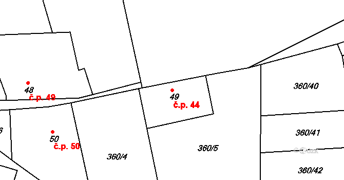 Vonoklasy 44 na parcele st. 49 v KÚ Vonoklasy, Katastrální mapa