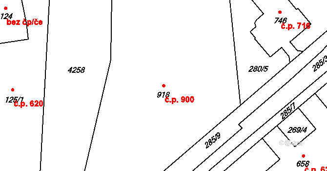 Kyjov 900 na parcele st. 918 v KÚ Kyjov, Katastrální mapa