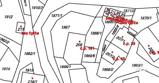 Metylovice 181 na parcele st. 206 v KÚ Metylovice, Katastrální mapa