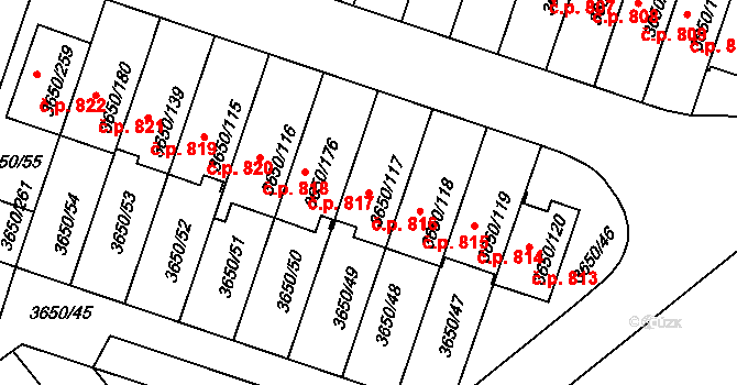 Jindřichův Hradec III 816, Jindřichův Hradec na parcele st. 3650/117 v KÚ Jindřichův Hradec, Katastrální mapa