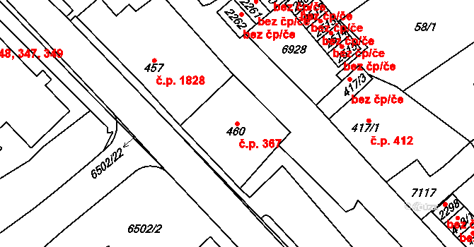 Kraslice 367 na parcele st. 460 v KÚ Kraslice, Katastrální mapa