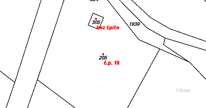 Sýkořice 15, Žernov na parcele st. 205 v KÚ Žernov, Katastrální mapa