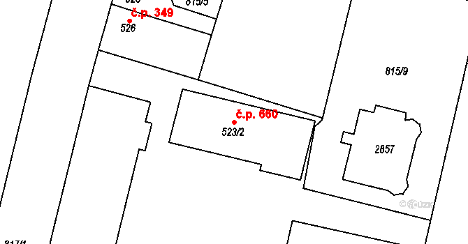 Třebechovice pod Orebem 660 na parcele st. 523/2 v KÚ Třebechovice pod Orebem, Katastrální mapa