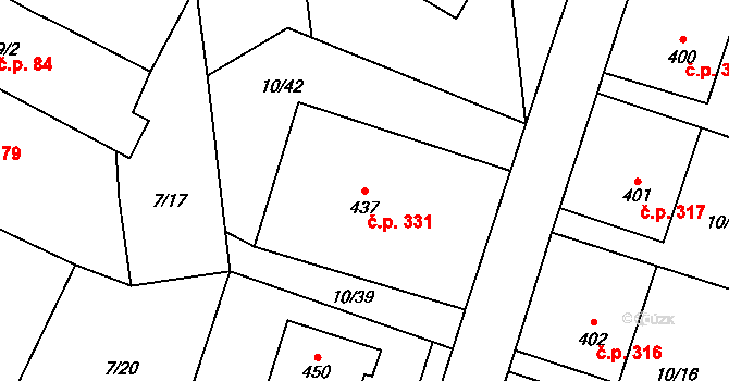 Vodochody 331, Straškov-Vodochody na parcele st. 437 v KÚ Vodochody, Katastrální mapa