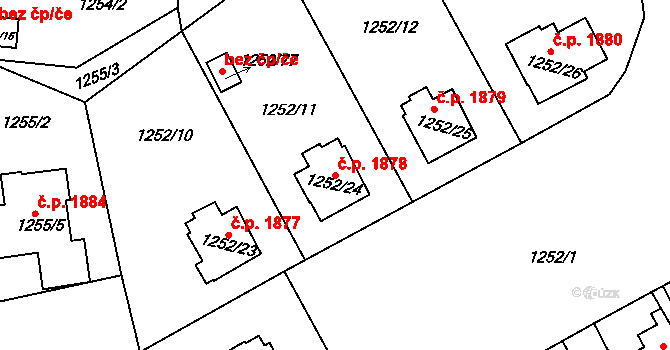 Roudnice nad Labem 1878 na parcele st. 1252/24 v KÚ Roudnice nad Labem, Katastrální mapa