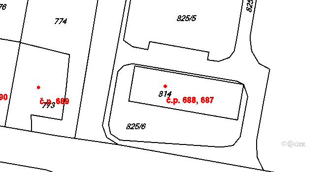 Zubří 687,688 na parcele st. 814 v KÚ Zubří, Katastrální mapa