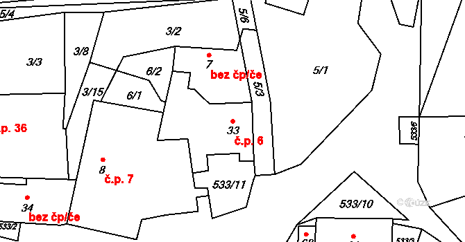 Čábuze 6, Vacov na parcele st. 33 v KÚ Čábuze, Katastrální mapa