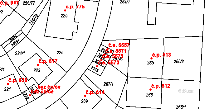 Klíše 5571, Ústí nad Labem na parcele st. 267/3 v KÚ Klíše, Katastrální mapa