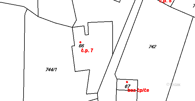 Černotice 7, Střezimíř na parcele st. 66 v KÚ Bonkovice, Katastrální mapa